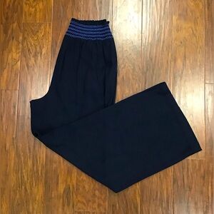 Navy Linen Wide Leg Pants